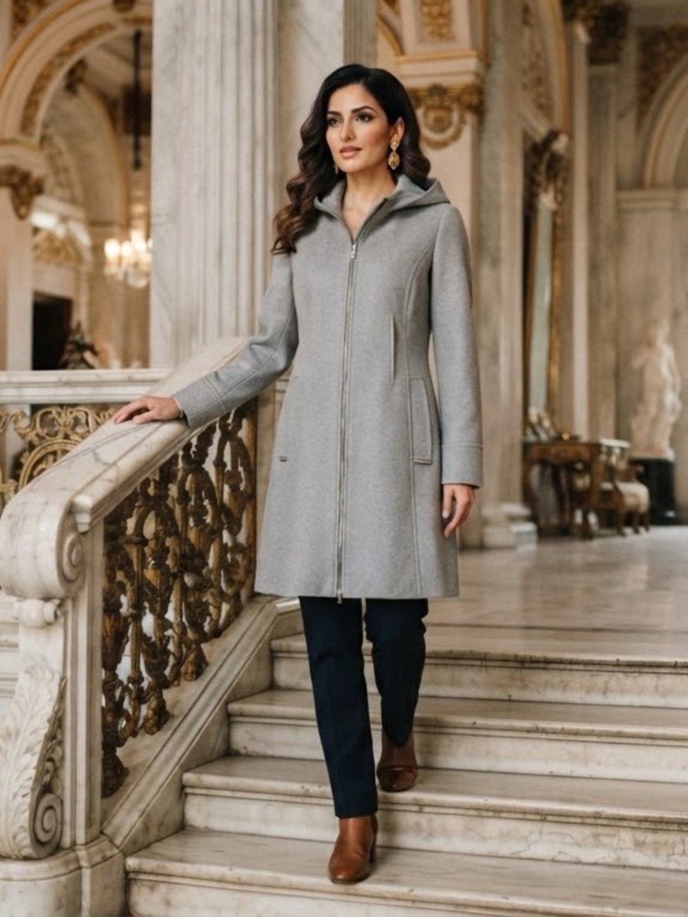 Vince Camuto Hooded Zip-Front Trench Coat - Light Gray